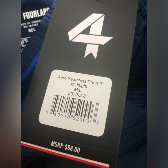 NWT FourLaps Aero Seamless 3” Athletic Short in Midnight / Azure Blue - Size M/L - Picture 6 of 6